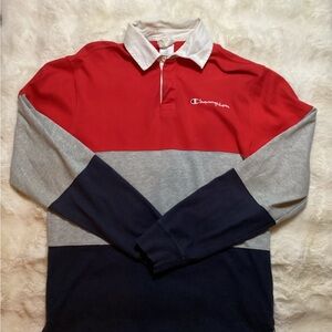 Champion Men's Red, Gray, and Blue Rugby Shirt